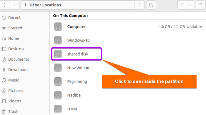 New partition of windows in linux