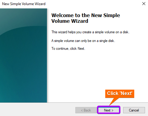 Starting simple volume wizard