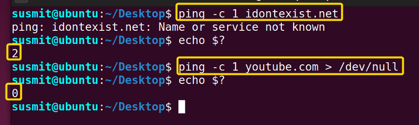 The ping command tries to connect to the website. When it is successful, it returns a zero exit status which has been printed subsequently.