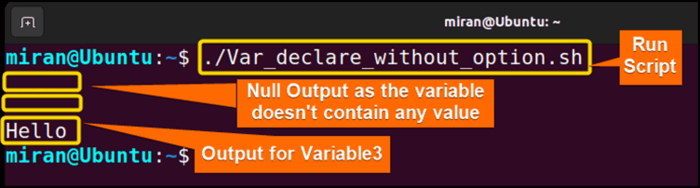 Output image of declaring variable without option