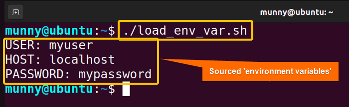 Load environment varinables using bash dot command