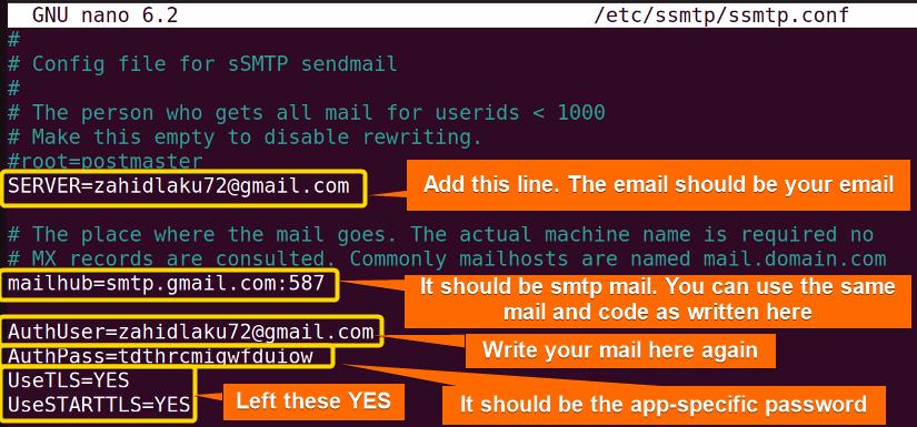 Change the configuration file to send email.