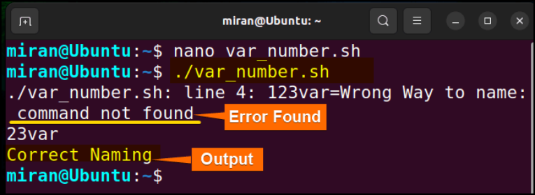 bash attempted assignment to non variable