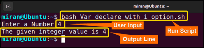 Output image of declaring variable with i option