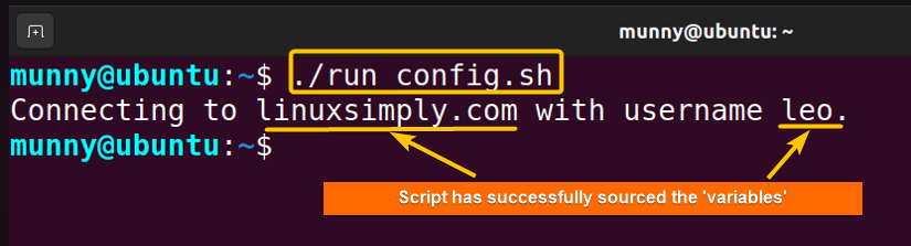 Source configuration script file using bash dot command