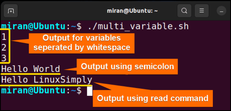 ubuntu bash variable assignment