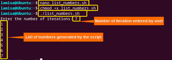 Generate list of numbers in Bash using iteration 