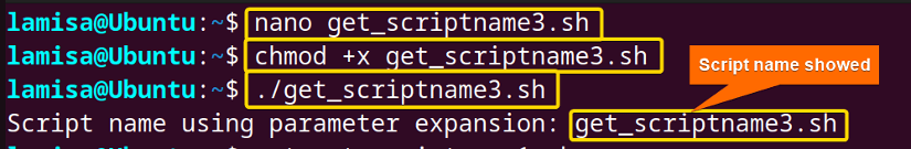 Getting script name using parameter expansion