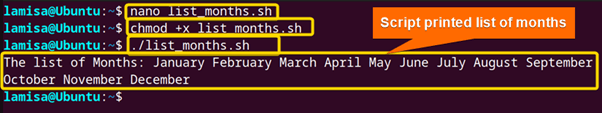 Generate list of months using array