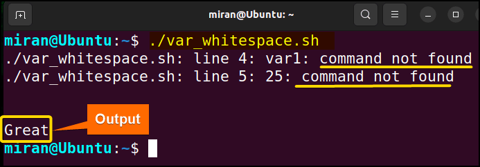 output image without using Whitespace on Either Side of the Assignment Operator(=) | bash variable naming conventions in shell script
