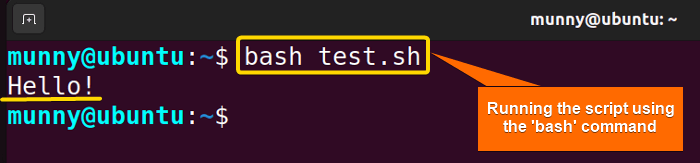 Run a bash script using bash command