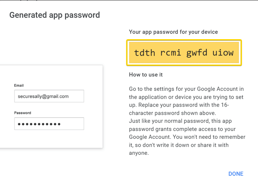 Get the app specific password to send email in Bash 