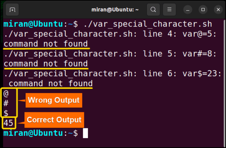 variable assignment in shell