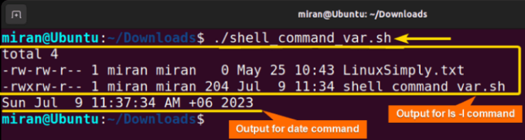 shell script variable assignment command output