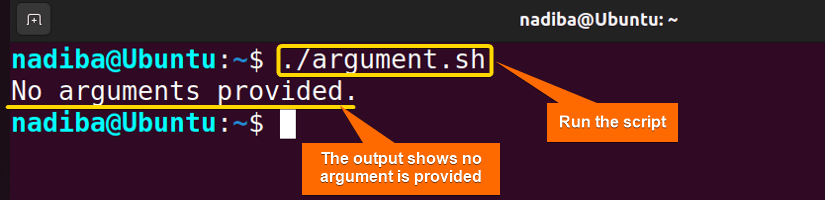 Output showing no argument is provided