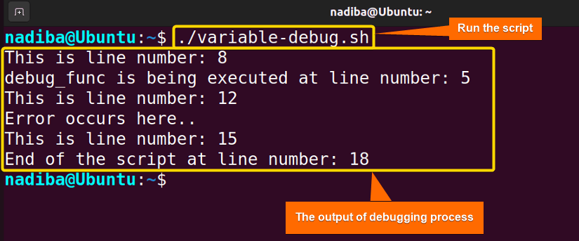 The output of the debugging process of built-in variables