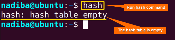 Displaying the empty hash table