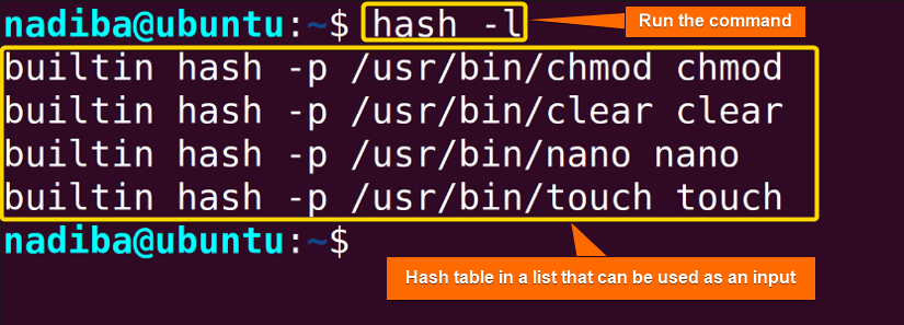 Listing the contents of hash table in linux