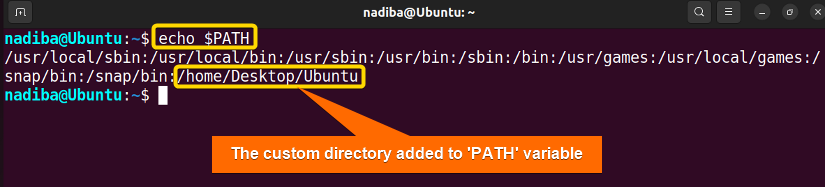 Checking if the custom directory is added by using the 'echo' command
