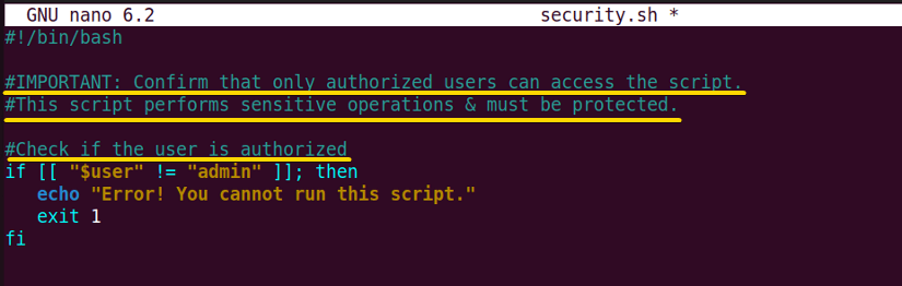 Bash commenting for security purpose