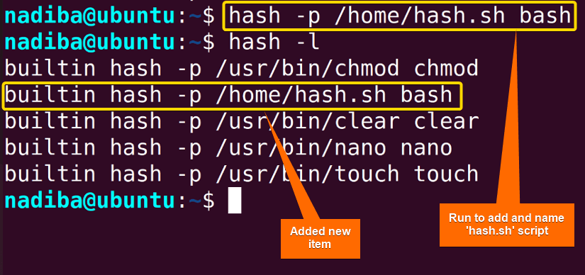 Adding & naming new command path in hash table