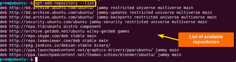 This image demonstrates the listing of the apt repositories before adding a new repo. this is vital in repository configuration in Linux.