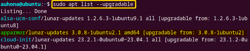 Listed out the available upgradable packages using sudo apt list --upgradable command.