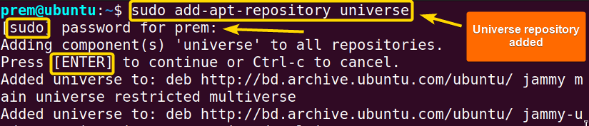 the universe repository in ubuntu is to enable