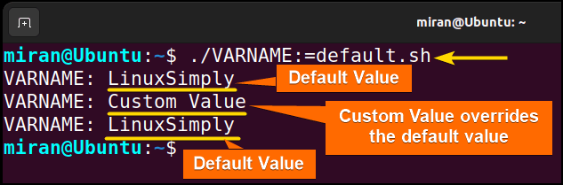 Utilizing the "${VARNAME:=default}" Syntax to Assign Default Value