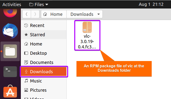 location of rpm package file of vlc software