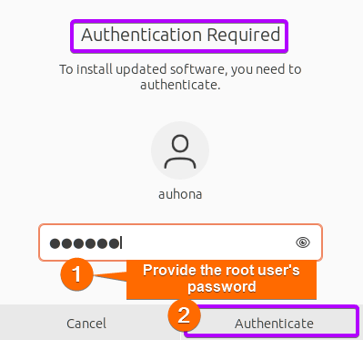 While progressing with the installation process, the system has authenticated my identity by asking the root users' password.