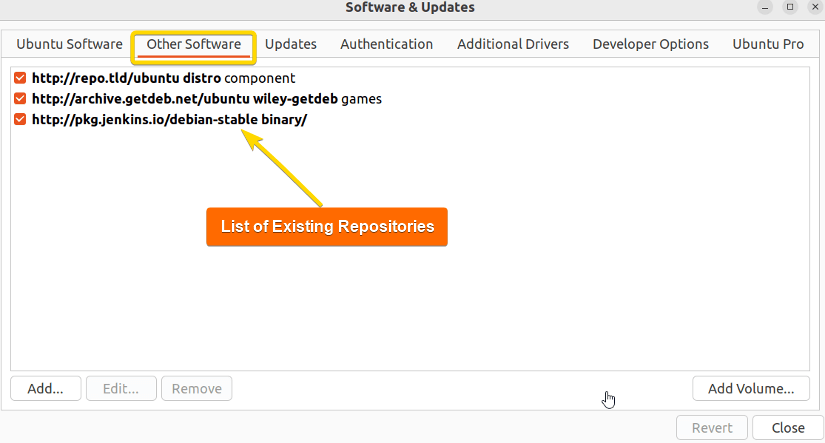 now, in other software, the repositories are listed