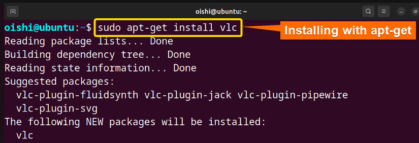 Installing vlc package with apt-get