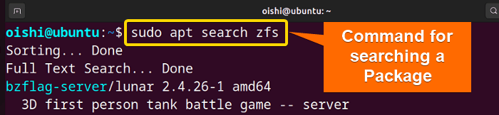 Search for zfs package with apt