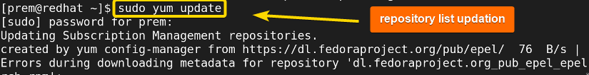 The yum repository index is updated after addition of a new repository 