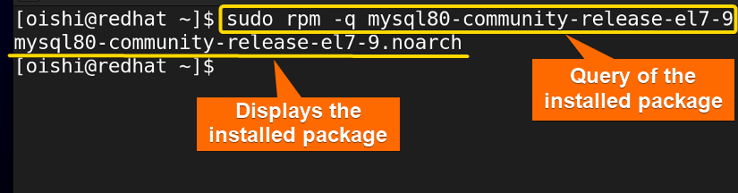 Query of an installed package with rpm