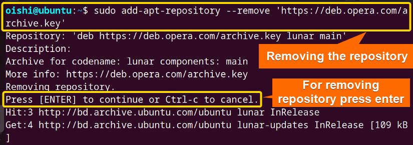 Removing the recently added repository