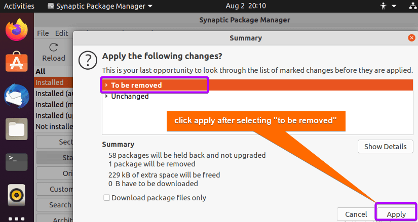 select 'to be remove' and click apply to remove it