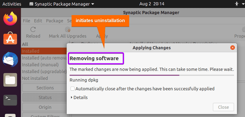 uninstallation starts after applying all the changes