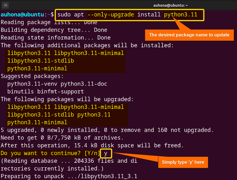 I've only upgraded python3.11 among the listed packages using sudo apt --only-upgrade install python3.11