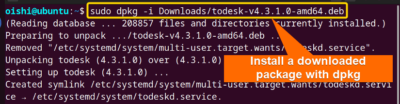 Install a package todesk with dpkg