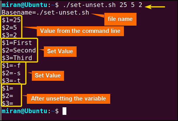 Using set or unset Positional Parameters in Bash Script