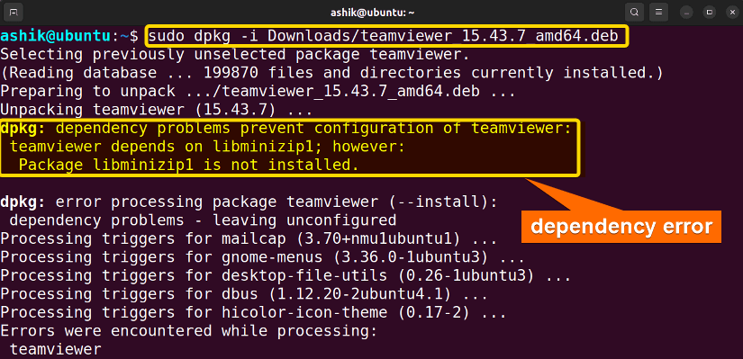 Dependency error when installing TeamViewer.