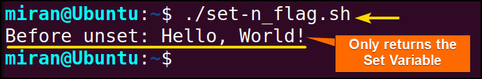 Use the set Command with -n Flag to remove the environment variable.