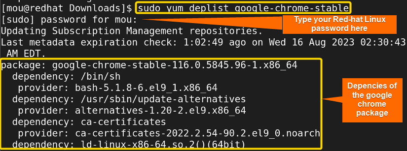 checking dependencies with yum deplist command in Linux