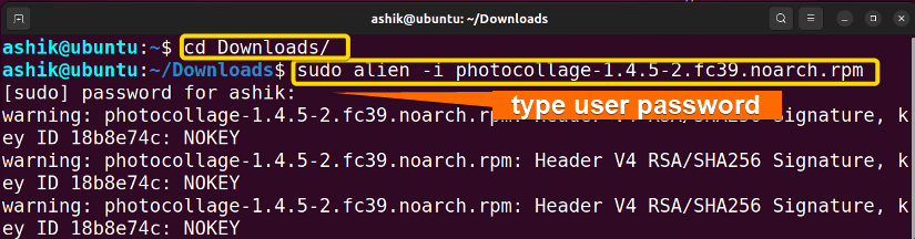 Alien installing rpm file in Ubuntu.