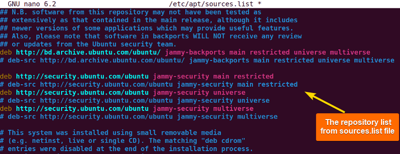 list repo from nano for how to add repository in ubuntu