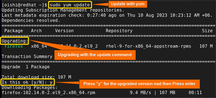 Update all packages with yum