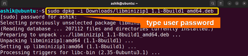 Installing libminizip1 by dpkg
