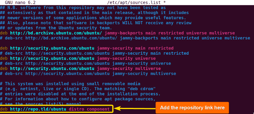 new repo URL is added in sources.list file to add repository in ubuntu